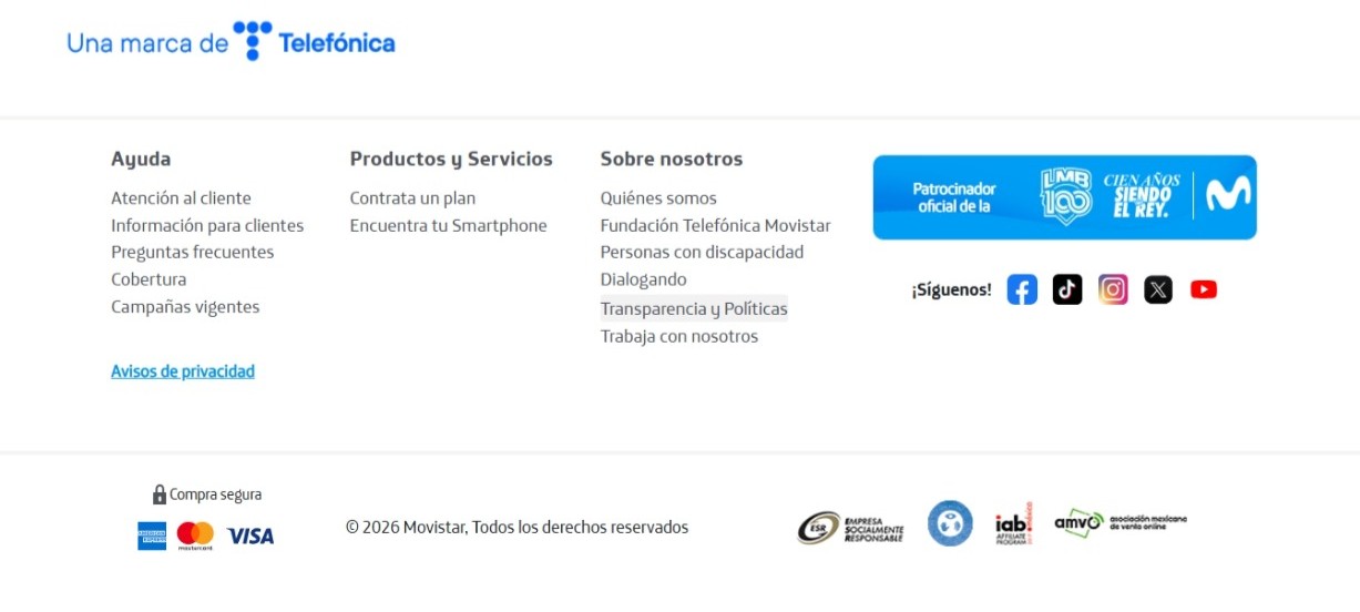 Información de contacto y pie de página Movistar
